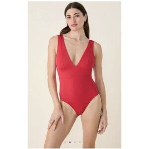 Andie Mykonos Deep Plunge Neck One Piece Swimsuit Size L Red NWT